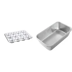 Nordic Ware Tural Aluminum Commercial Muffin Pan, 12 Cup & -45900-Loaf, 1-1/2 Pound, Natural Aluminum Commercial Loaf Pan, Silver