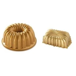 Nordic Ware Elegant Party Bundt Pan, 22.3 X 9.3 Cm, Gold & Classic Fluted Cast Loaf Pan, 6 Cup Capacity, Gold