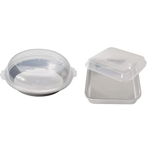 Nordic Ware Tural Aluminum Commercial Hi-Dome Covered Pie Pan & Natural Aluminum Commercial Square Cake Pan With Lid, Exterior 9.88 X 9.88 Inches 1 Nordic Ware Tural Aluminum Commercial Hi-Dome Covered Pie Pan & Natural Aluminum Commercial Square Cake Pan With Lid, Exterior 9.88 X 9.88 Inches
