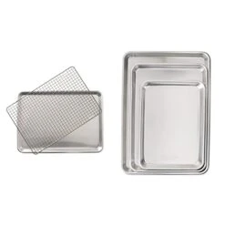 Nordic Ware Half Sheet With Oven Safe Nonstick Grid, 2 Piece Set, Natural & Ware 3 Piece Baker's Delight Set, Aluminum