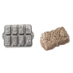 Nordic Ware Holiday Mini Loaves Pan & Wildflower Loaf Pan, 6-Cup, Toffee