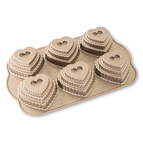 Nordic Ware Cast Bundt Bakeware Tiered Heart Cakelets Toffee, 3-Cup 1 Nordic Ware Cast Bundt Bakeware Tiered Heart Cakelets Toffee, 3-Cup